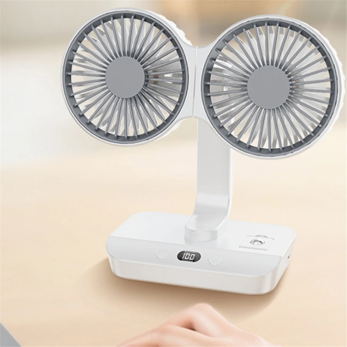 Ventilador de doble cara, ventilador Dual oscilante de escritorio, ventilador oscilante de escritorio doble, recargable por USB, viento de 4 engranajes