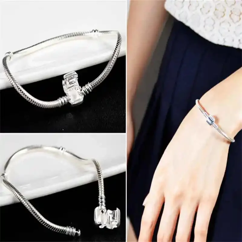 Brand Original Certified 925 Sterling Silver Bracelet for Women DIY Charms Beads Snake Link Chain Classic Wrist Jewelry