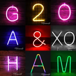 Letrero de luz de neón con letras del alfabeto, luz nocturna LED con número, decoración de 22cm de altura, pared de fiesta de cumpleaños y boda, USB y funda de batería