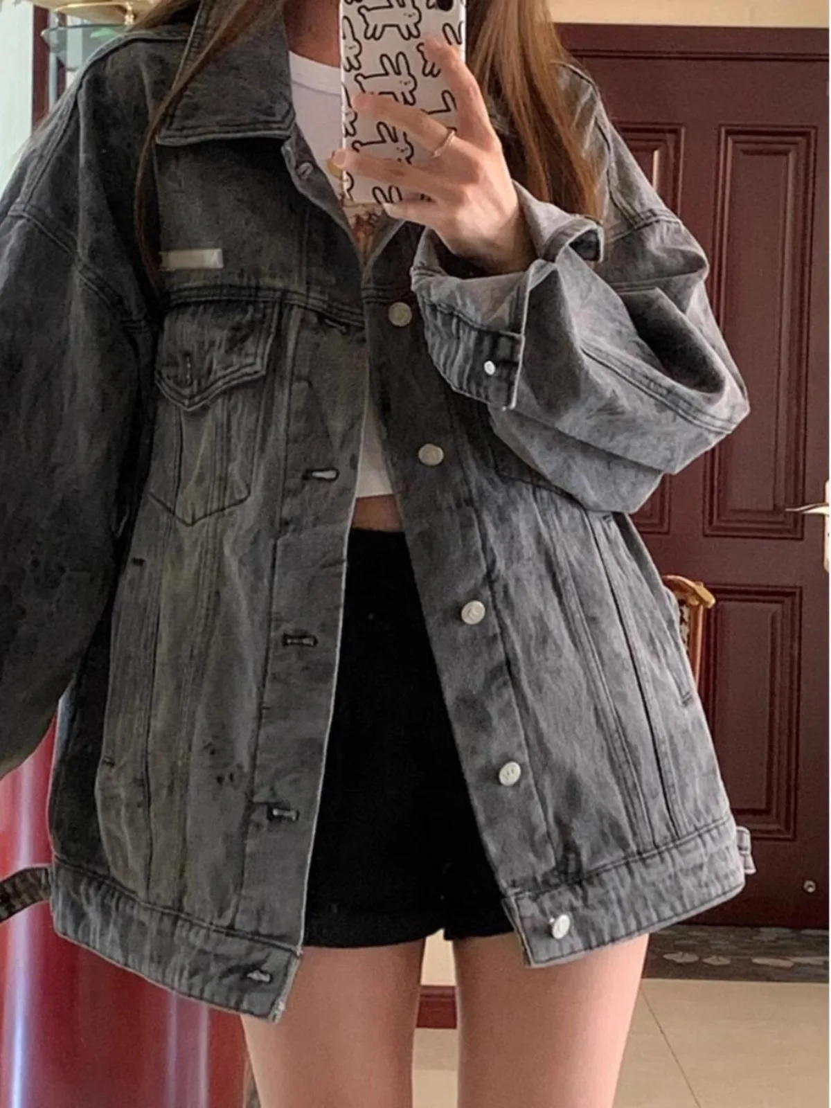 

Retro Bla ey Denim Jaet Women's Spring Autumn Sle 2024 New Korean Version Small Size Casual Top Vintage Look