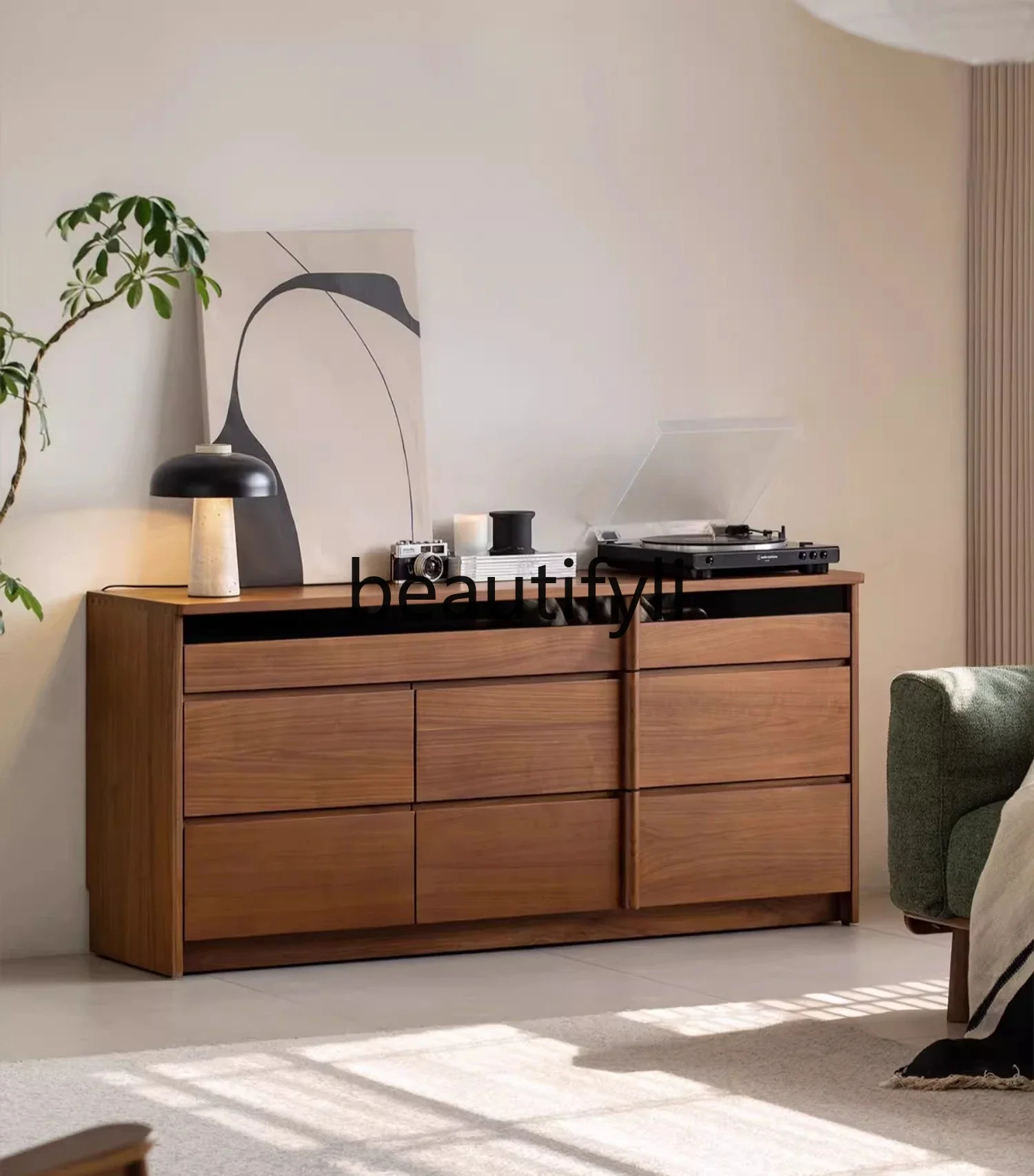 

Solid wood eight-bucket cabinet, living room, black walnut, chest of drawers, wall locker, bedroom, end of bed