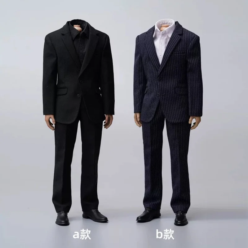AFS A018 1/6 Men's Casual Suit Black/Striped Suit And Belt Shoes Clothes Model Fit 12