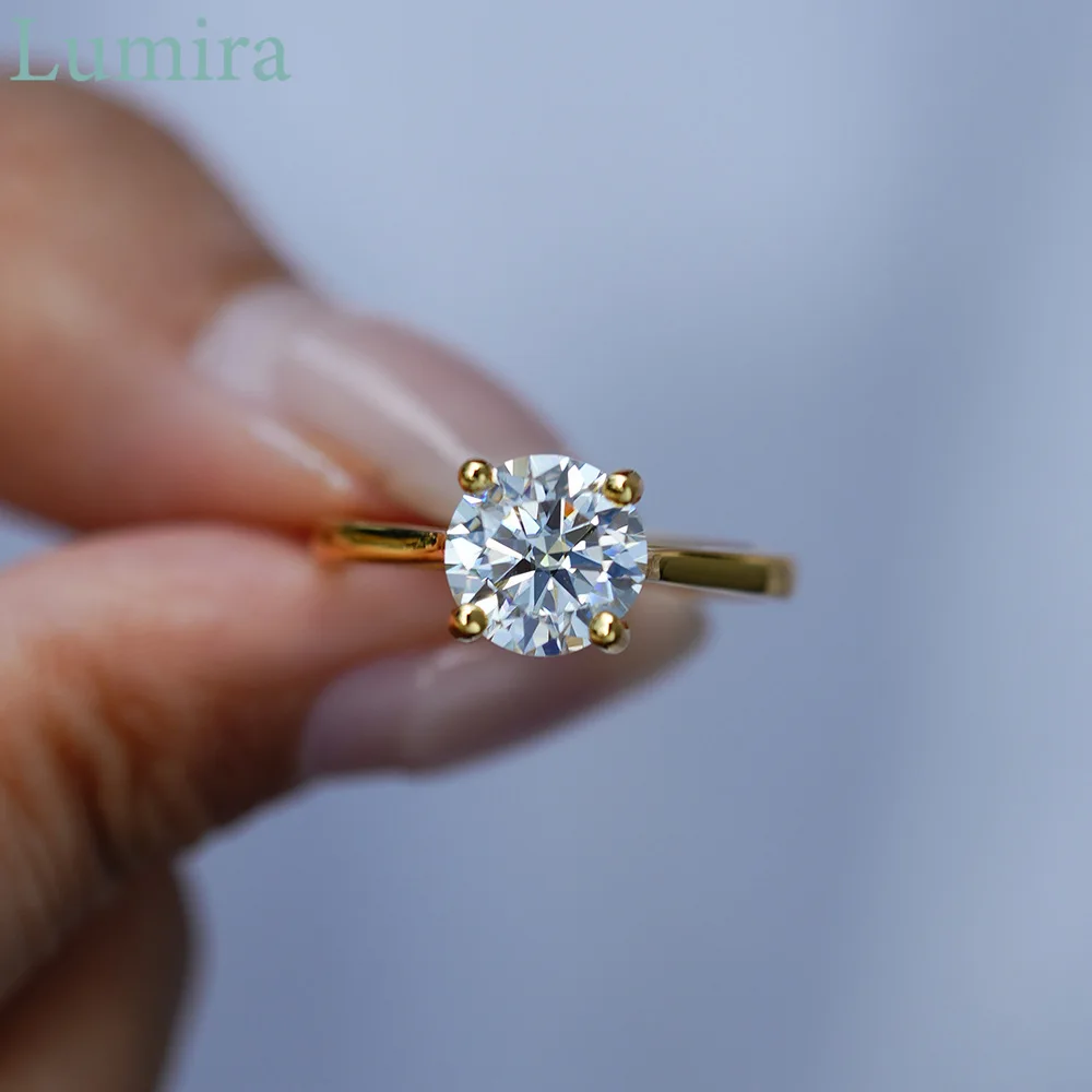 

Lumira Classic Four-Prong 18K Gold Ring with 2ct/3ct Round Moissanite Stone for Women Christmas Charm Fine Jewelry Gift