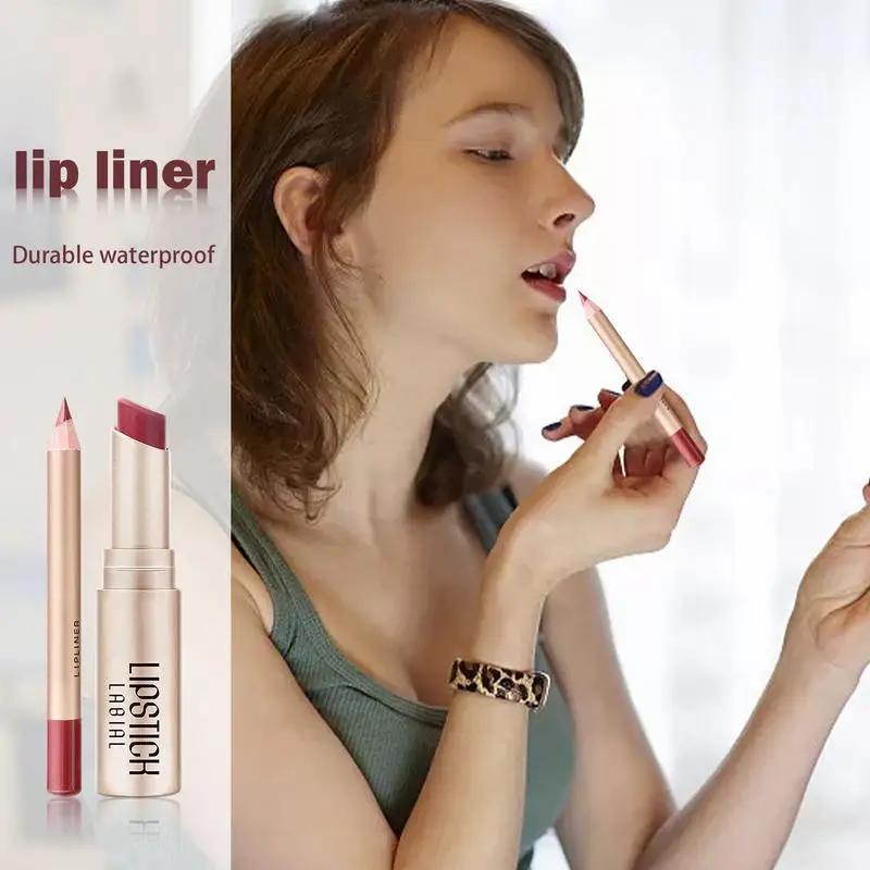 Lipliner และชุดลิปสติก Waterproof Matte Lip Liner ดินสอชุดสีสูง Non-stick Cup Lip Pencil Liner สําหรับสาวผู้หญิง