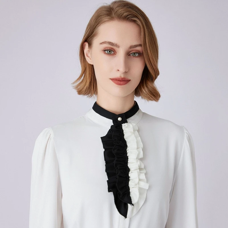 Black White Ruffled Collar Decorative Neckwear Detachable False Collar Women Shirt Necktie Cosplay Party Neck Accessories view 3