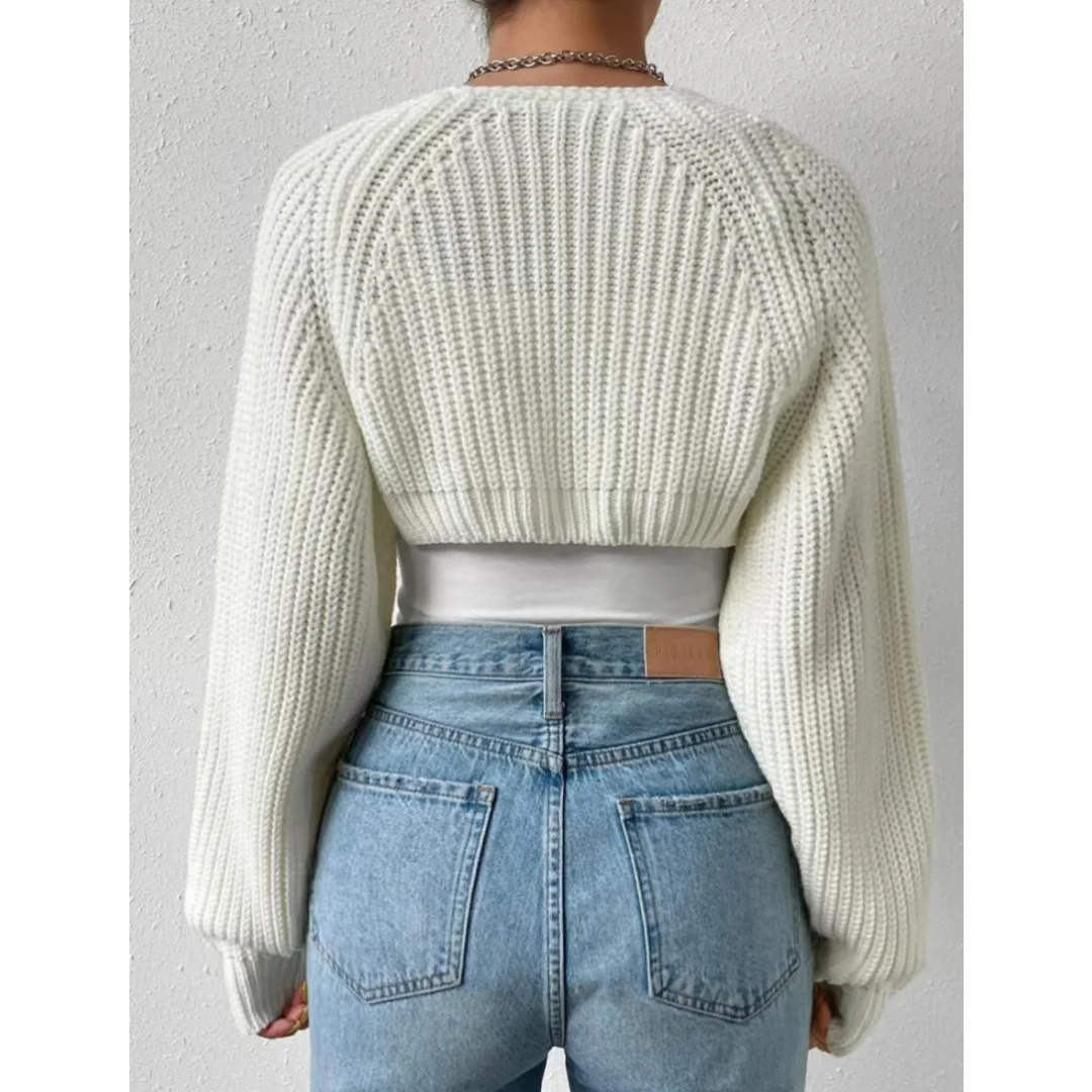 

Women Casual Solid Color Versatile Waistcoat Cardigan Balletcore Ribbed Knit Raglan Sleeve Shrug Crop Cardigans Without Cami Top