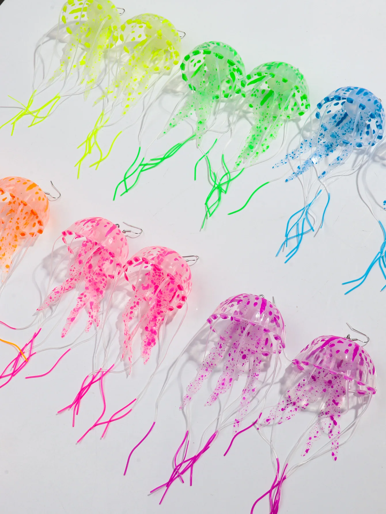 Creative Jellyfish Long Tassel Silicone Earrings for Women Funny UV Glow Ocean Animal Drop Earring Festival Mermaid Jewelry Gift