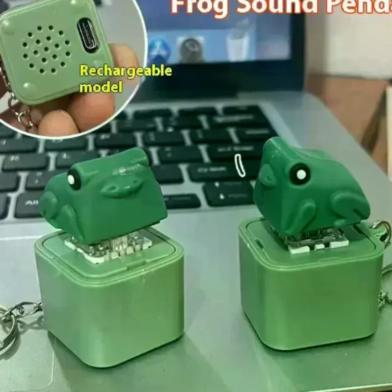 Funny Croaking Frog Duck Keychain Rechargeable Keyboard Fidget Clicker Sound Keyring With LED Light For Stress Relief