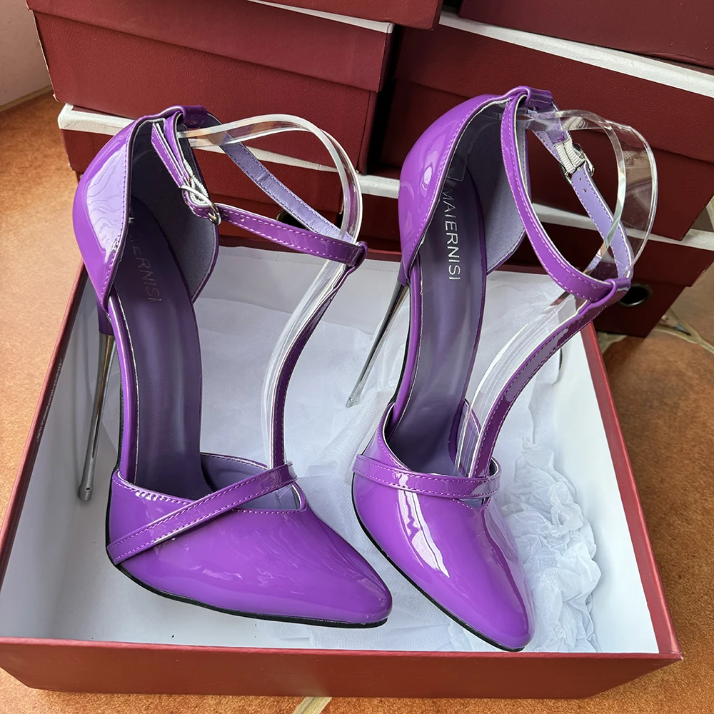 New Customized 16cm Extreme Metal High Heels Sexy Purple Pole Dancing Stage Performance Stilettos Pumps Fetish Cross Dresser