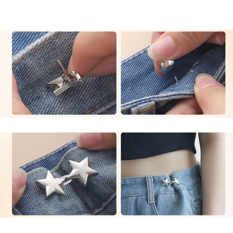 1set Adjustable Waist Buckle Star Shape Jean Pant Button Detachable Alloy Waist Tightener Clothing Accessories DIY Sewing Tool