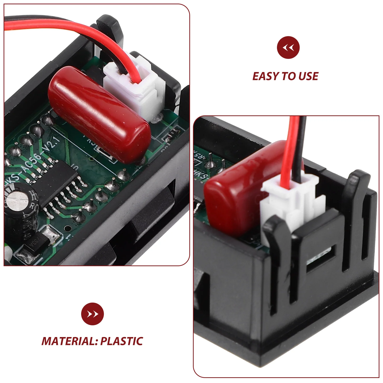 

Digital Voltmeter Head 2 Wire AC Voltage Gauge Mini LED Display 25 500V Motorcycle Plastic Durability Storage