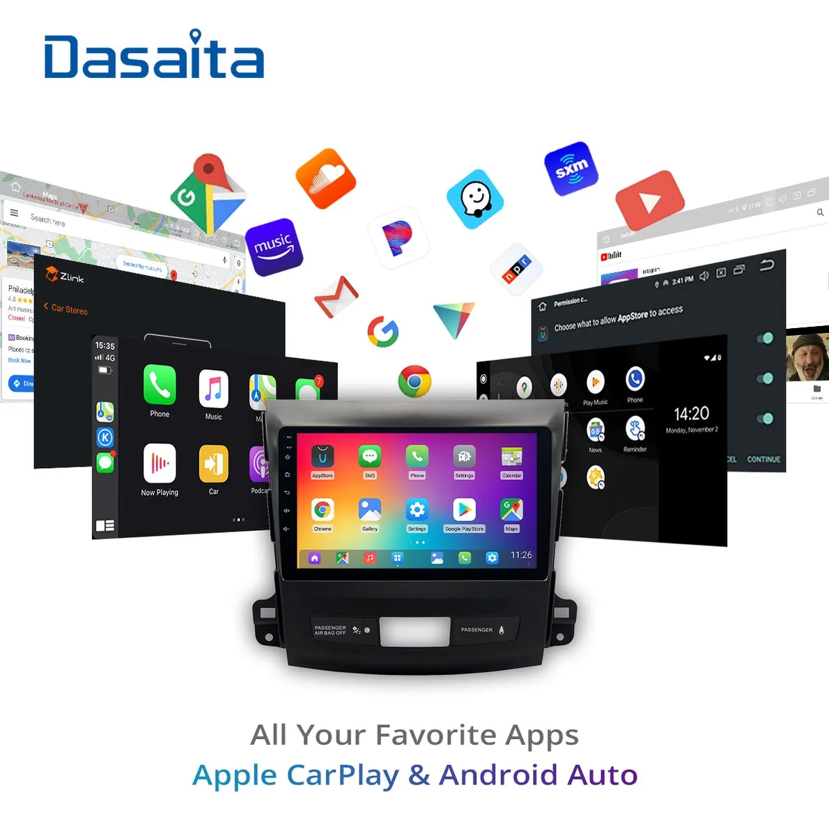 Dasaita Vivid Android11 Multimedia For Mitsubishi outlander 2007 - 2013 Car Video Player Carplay 4G/64G IPS Screen 1280*720 DSP