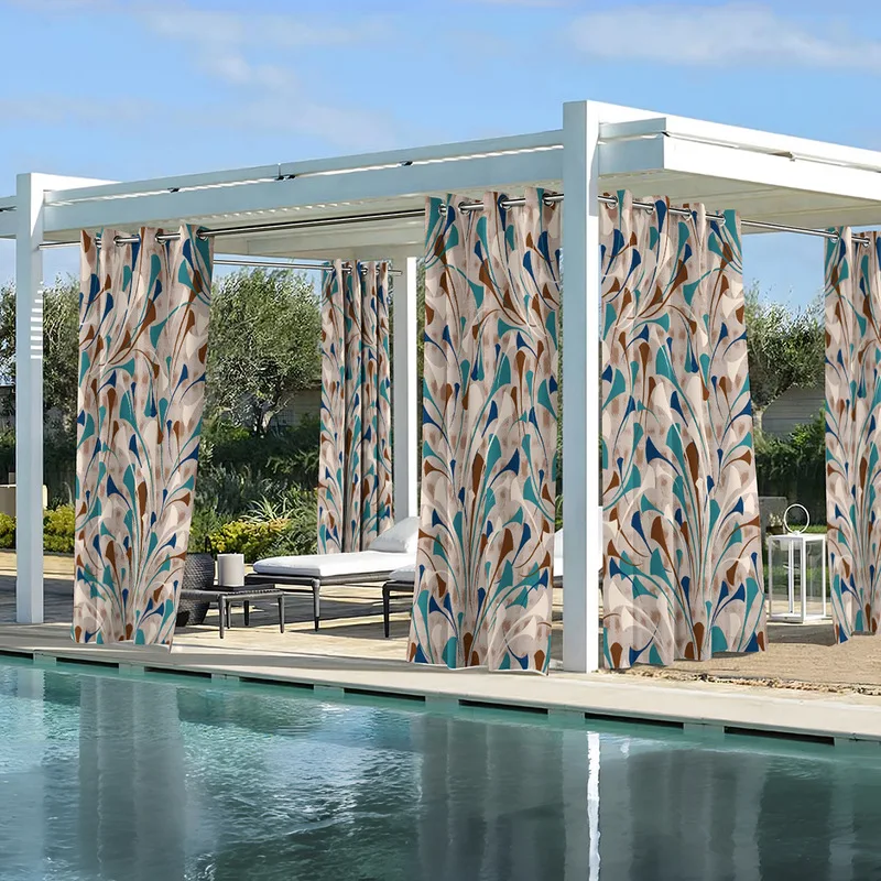 Outdoor Waterproof Curtain Sheer Modern Gazebo Sun Shade UV Protection Woodland Series Breathable Privacy Screen for Patio Porch