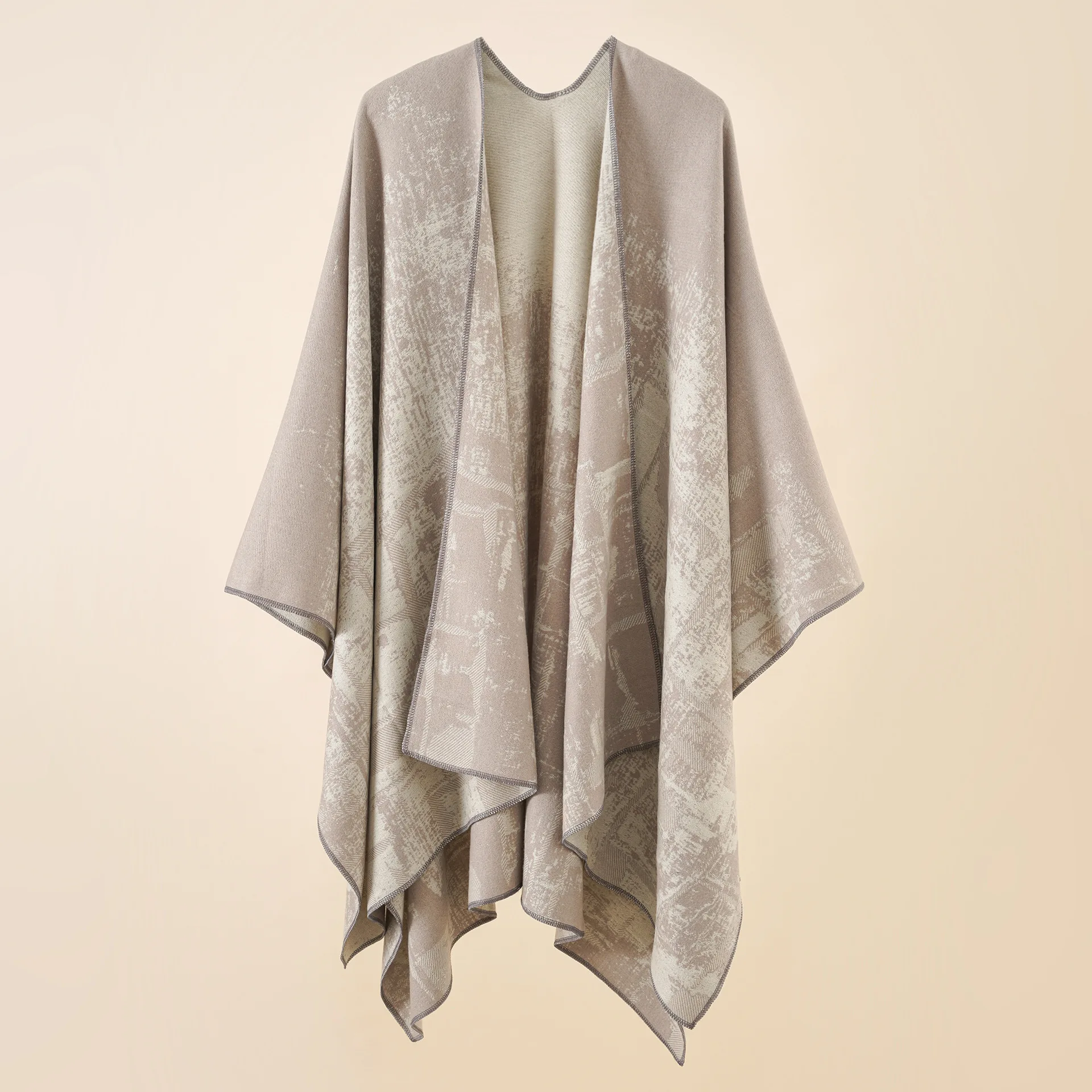 

A lady's shawl fashion gray stripe stitching autumn and winter warm windproof travel imitation cashmere shawl