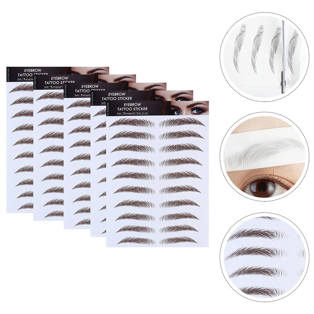 

5Pcs Eyebrow Stickers Temporary Brow Tattoos Makeup Brow Sticker Bionic Eyebrow Tool for All Face Shapes
