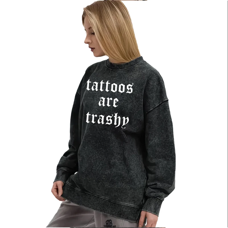 Damestrui met ronde hals, dikke en warme versie voor herfst en winter, letterprint, Europese straatstijl, losvallend ontwerp