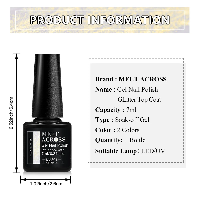 يجتمع عبر 7 مللي هلام طلاء الأظافر بريق معطف فوقي لا مسح 2 في 1 الأشعة فوق البنفسجية حورية البحر هولو الليزر الذهب معطف فوقي الورنيش الهجين للتقليم #6