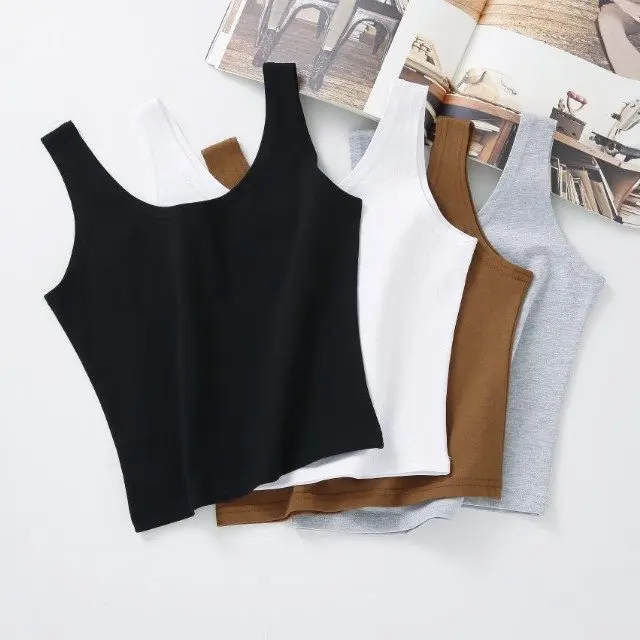 

2024 Fashion Sexy Women Candy Colour Tanks Tops Short 100% Cotton Casual Camisole Tube Top Female Sleeveless Cropped Vest