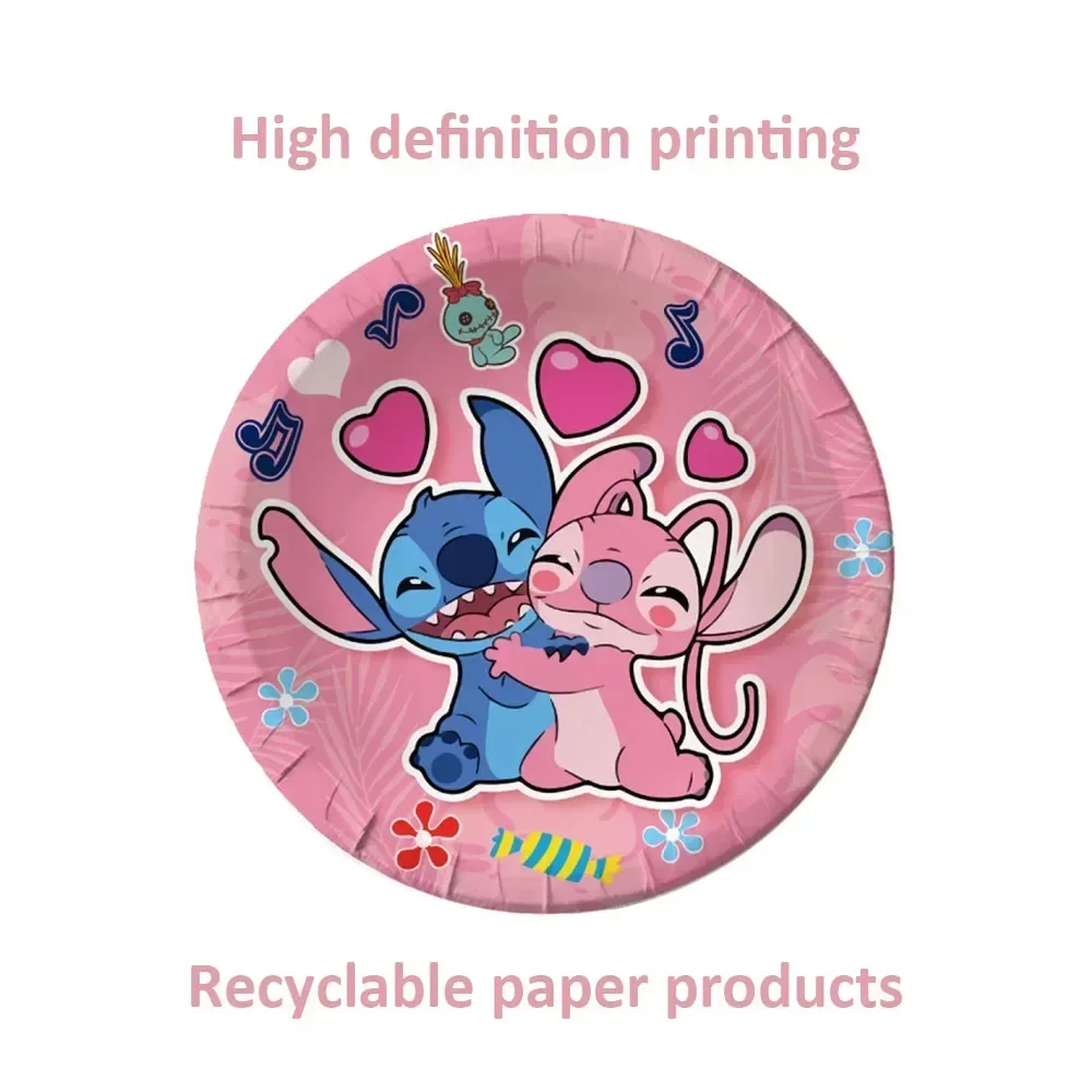 Disney Pink Lilo Stitch Birthday Party Decorations Cartoon Stitch Disposable Tableware Festive Napkin Supplies Children's Day