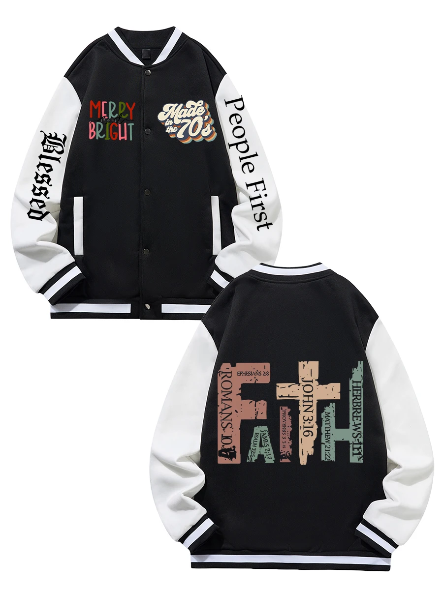 

Черная, синяя, зеленая, двусторонняя бейсбольная куртка унисекс с рождественским принтом XS-XXL, уличное пальто, теплая флисовая мягкая куртка