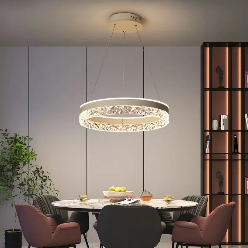 Plafonnier LED avec Anneaux en Clip, Design Minimaliste et Moderne, Éclairage d'Nik, Luminaire Décoratif de Plafond, Idéal pour un Salon, une Salle à Manger, Cadre Suspendu Blanc et Or