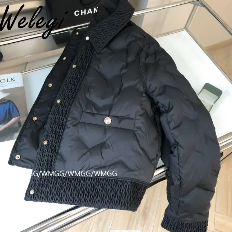 Warm Women's Short Down Black Puffer Jacket 2024 Winter New Streetwear French Light 90 White Duck Down Warm Short Coat Female