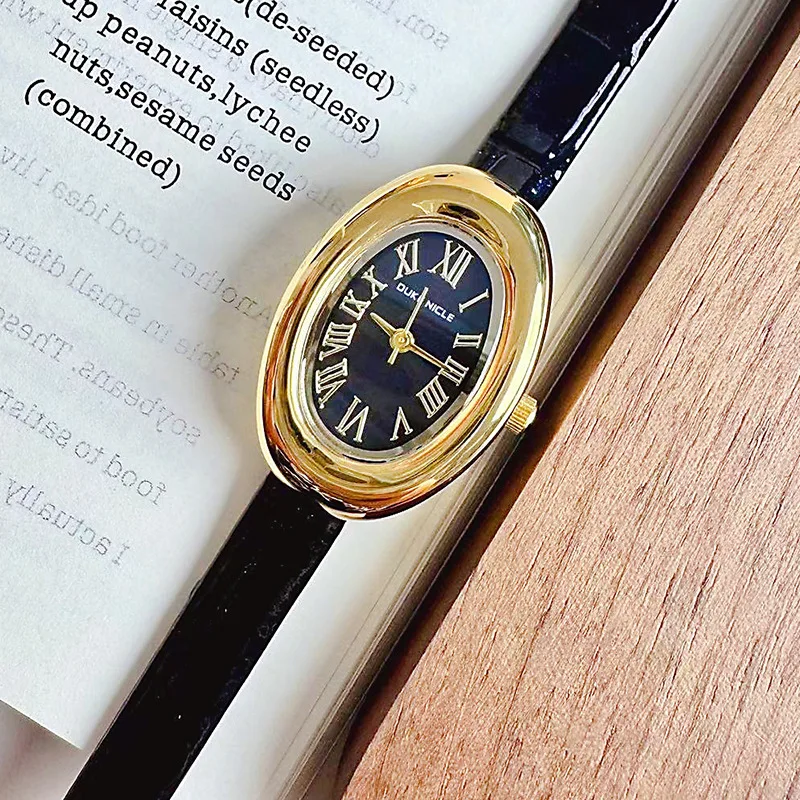 ساعة يد نسائية رائعة، شكل بيضاوي جديد، حزام جلدي، طراز عتيق، ساعة يد نسائية أنيقة، مناسبة للنساء. #3