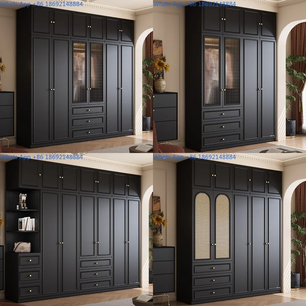 

Vintage Style Black Wardrobe for Home Bedroom Small Space Modern Simple Side Cabinet Top Cabinet American Design