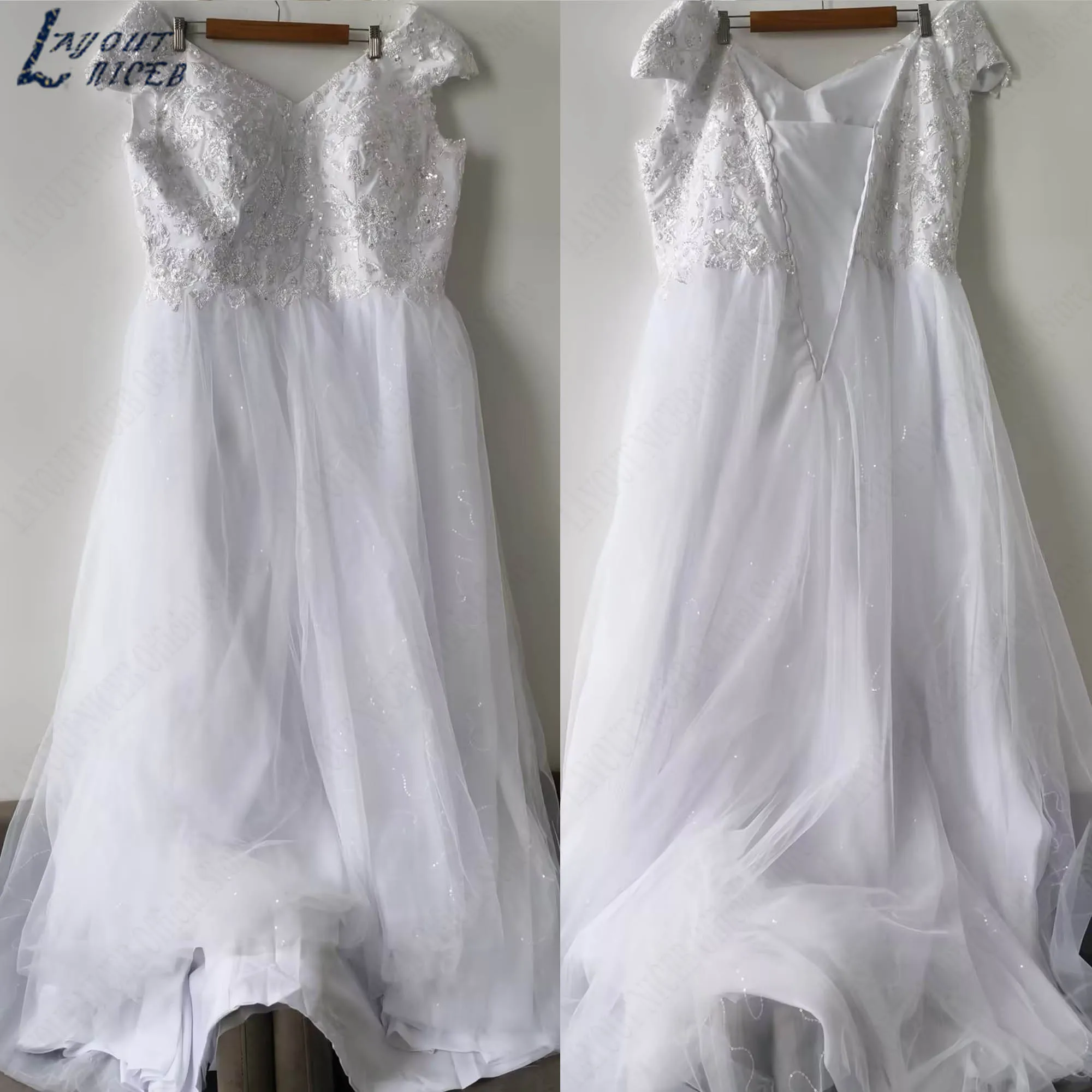 LAYOUT NICEB Cap Sleeves Appliques Plus Size Bridal Dresses V-Neck A-Line Wedding Gowns Back Lace Up Custom Made robes de mariée image 6