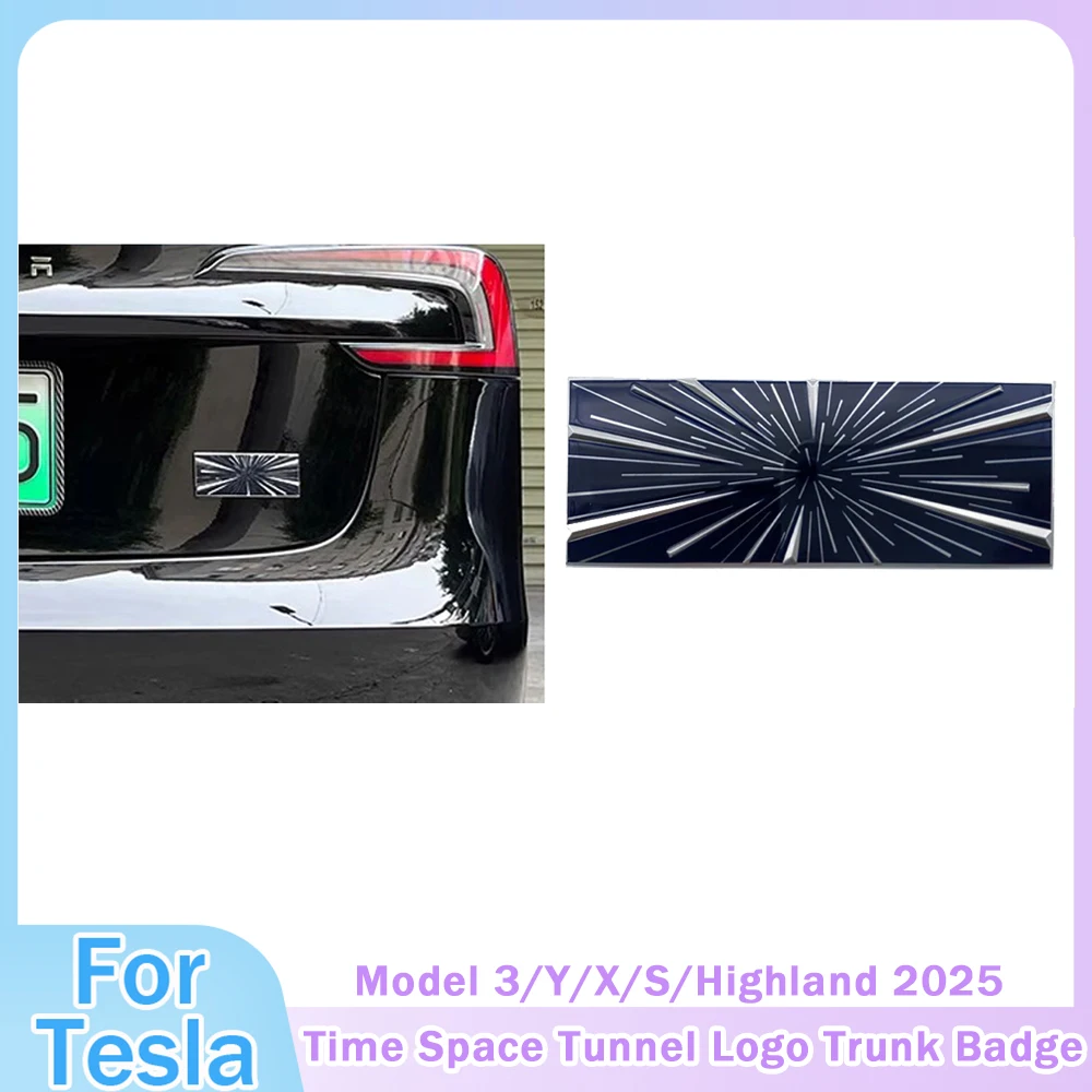 

Для Tesla Model 3/Y/X/S/Highland 2025, время автомобиля, космический туннель, логотип, значок багажника, эмблема, наклейки, наклейка, клетчатые аксессуары для стайлинга