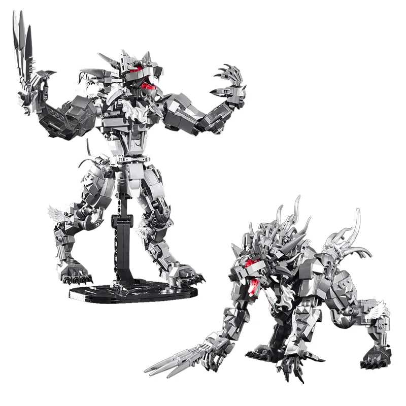 Creativo 813 pezzi notte oscura lupo mannaro figurine blocchi di costruzione MOC armatura argentata Mecha Wolfman mattoni giocattoli per bambini ragazzi regalo