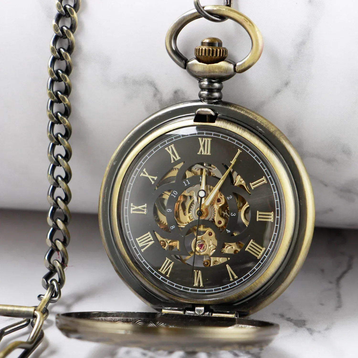 

Vintage Bronze Roman Case Antique Mechanical Hand Wind Pocket Watches Steampunk Men's Gentleman Suit Matching Pendant Watch Gift