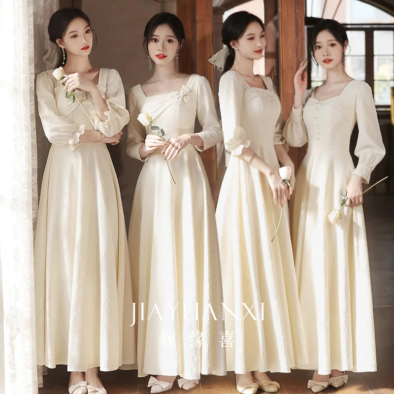 Bridesmaid Dress Spring New Fairy Sister Wedding Female Friends Group Women's Satin Long Sleeve