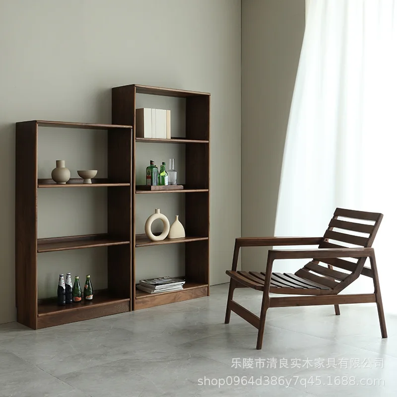 North American black walnut bookshelf Nordic all solid wood shelf study furniture Modern simple lattice floor-to-ceiling bookcas