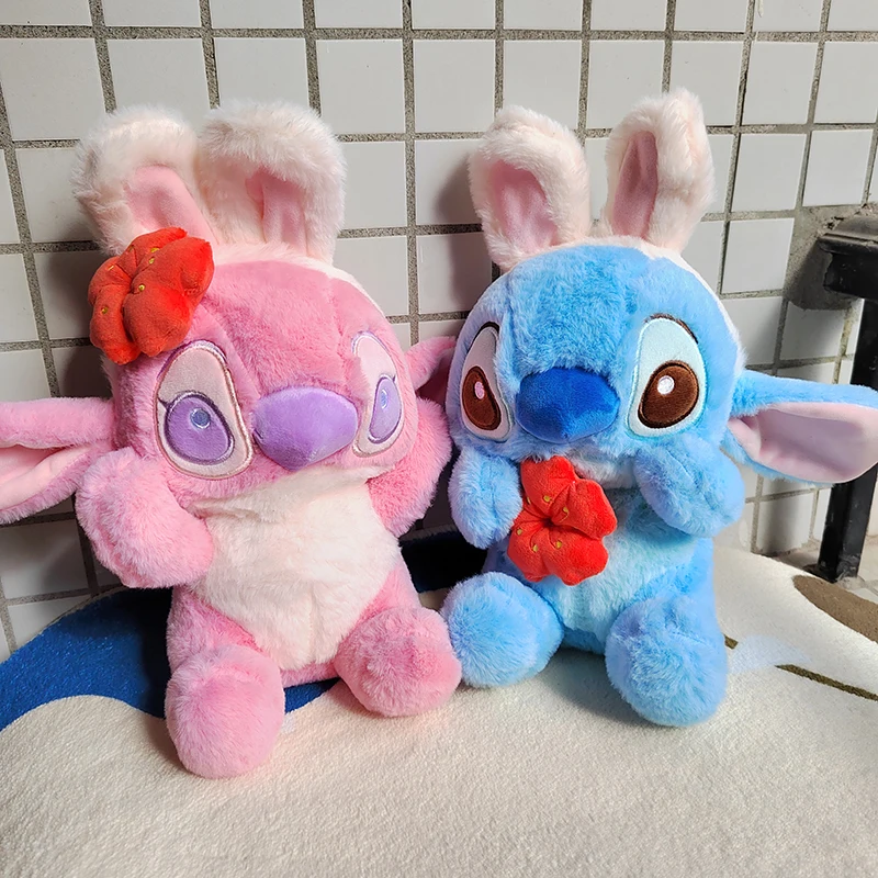 25cm Disney Lilo and Stitch Couple Plush Toys Cosplay Rabbit Kawaii Anime Angel Soft Stich Dolls Plushie Stuffed Gift for Kids