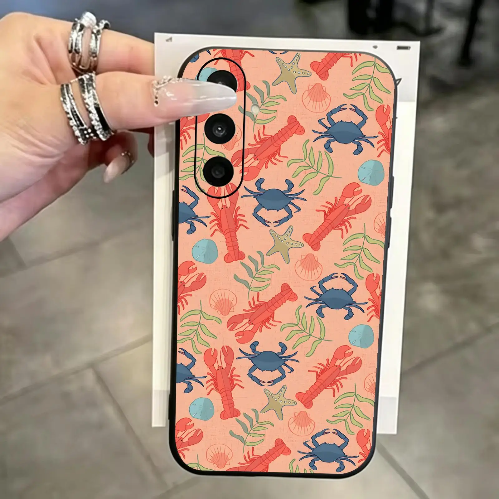 Ins-Style Marine Life  Phone Case For Samsung A57 A56 A37 A27 A17 A36 A26 A55 A35 Black Matte Soft Case