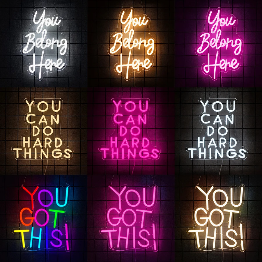Panneaux néon « You Belong Here » pour décoration murale, panneaux lumineux LED néon avec textes inspirants pour la décoration de salle de classe, chambre, bar, maison, dortoir