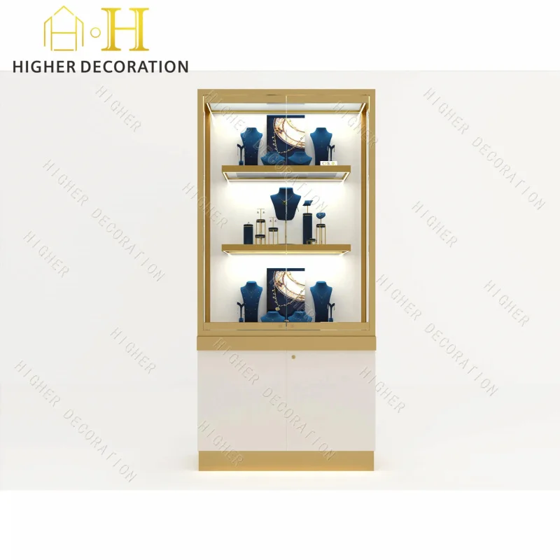 

custom.Jewelry Display High Cabinet with Tempered Glass and Wood Frame Secure Store Displays Custom Size Jewelry Showcase