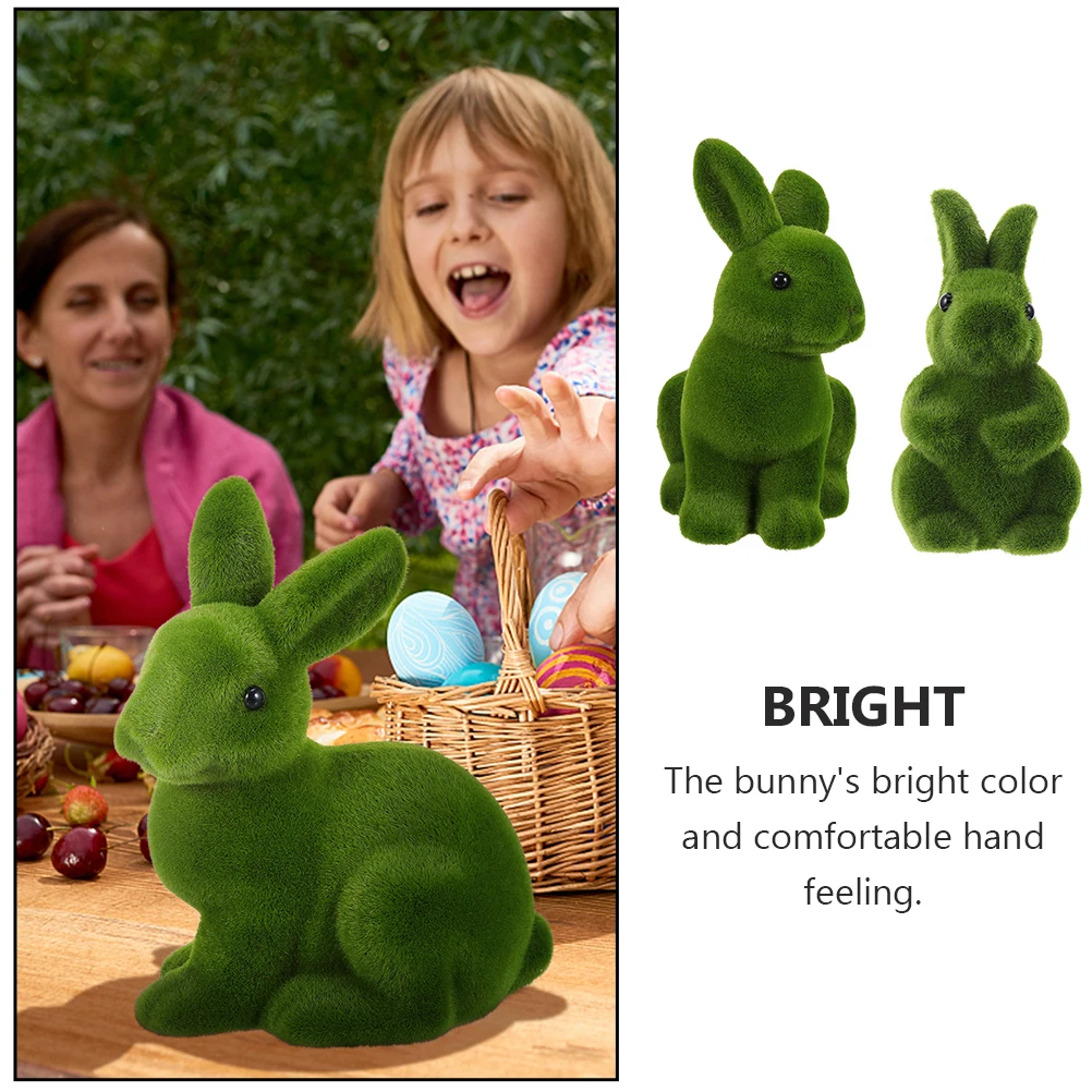 

2pcs Bunny Figurine Easter Adornment Animals Model Photo Prop Fuzzy Fabric Decor Cartoon Shape Home Garden Desk Lawn Spring