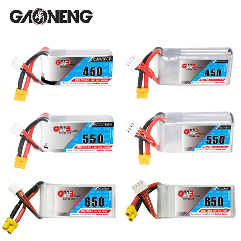 GNB 2S 3S 4S 6S Lipo Battery 450mAh 550mAh 650mAh 80C/160C With XT30 Plug for FPV Drone Quadcopter Helicopter Airplane Parts