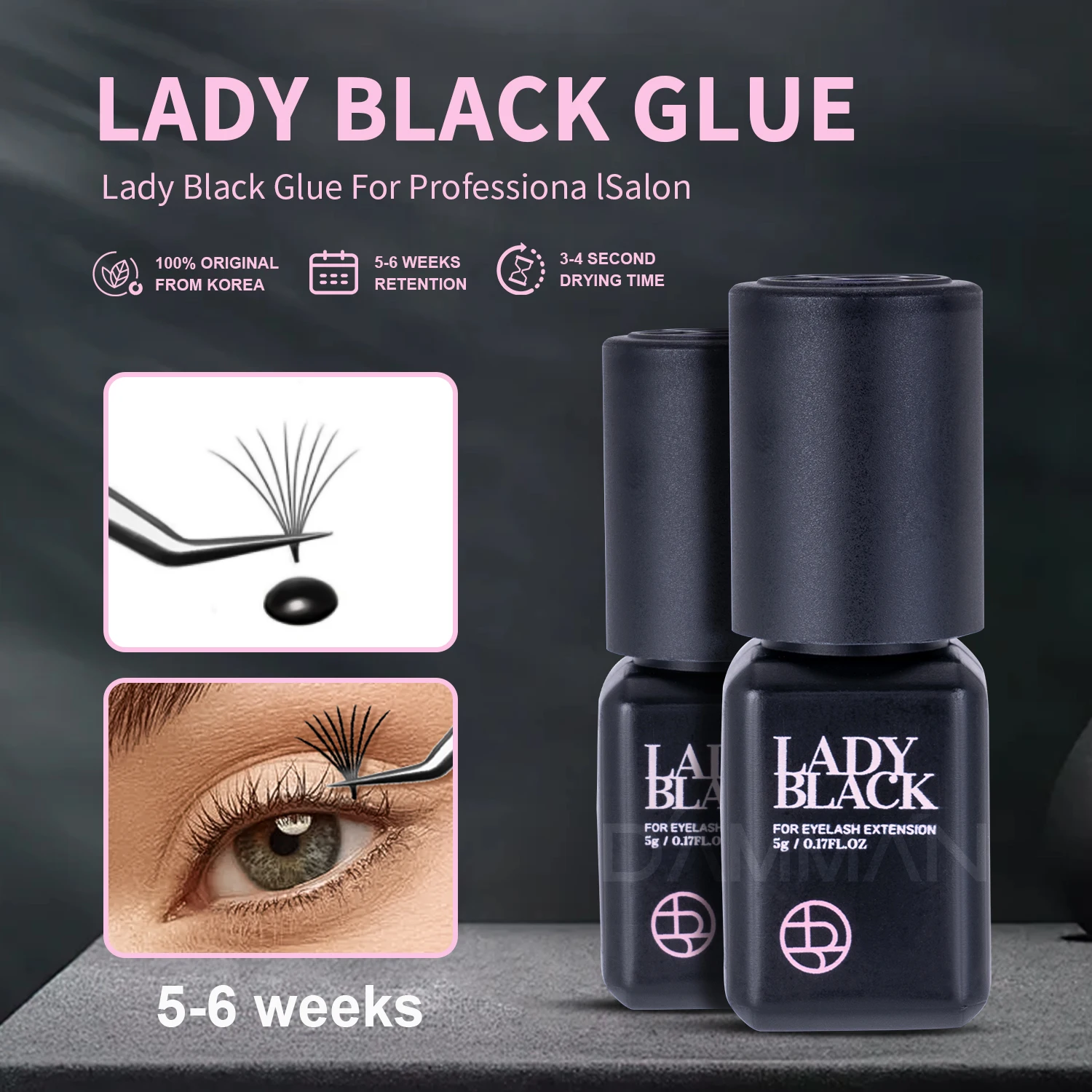 

5 Bottle 5ml Lady Black Glue Original Korea Eyelash Extension Glue 3-4S Fast Drying Lashes Adhesive Professional Makeup Tools