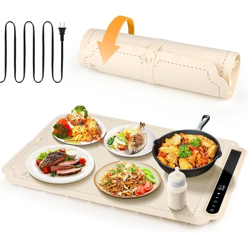 

Electric Warming Tray, Portable Silicone Food Warming Mat, Versatile Full Surface Heating Food Warmer