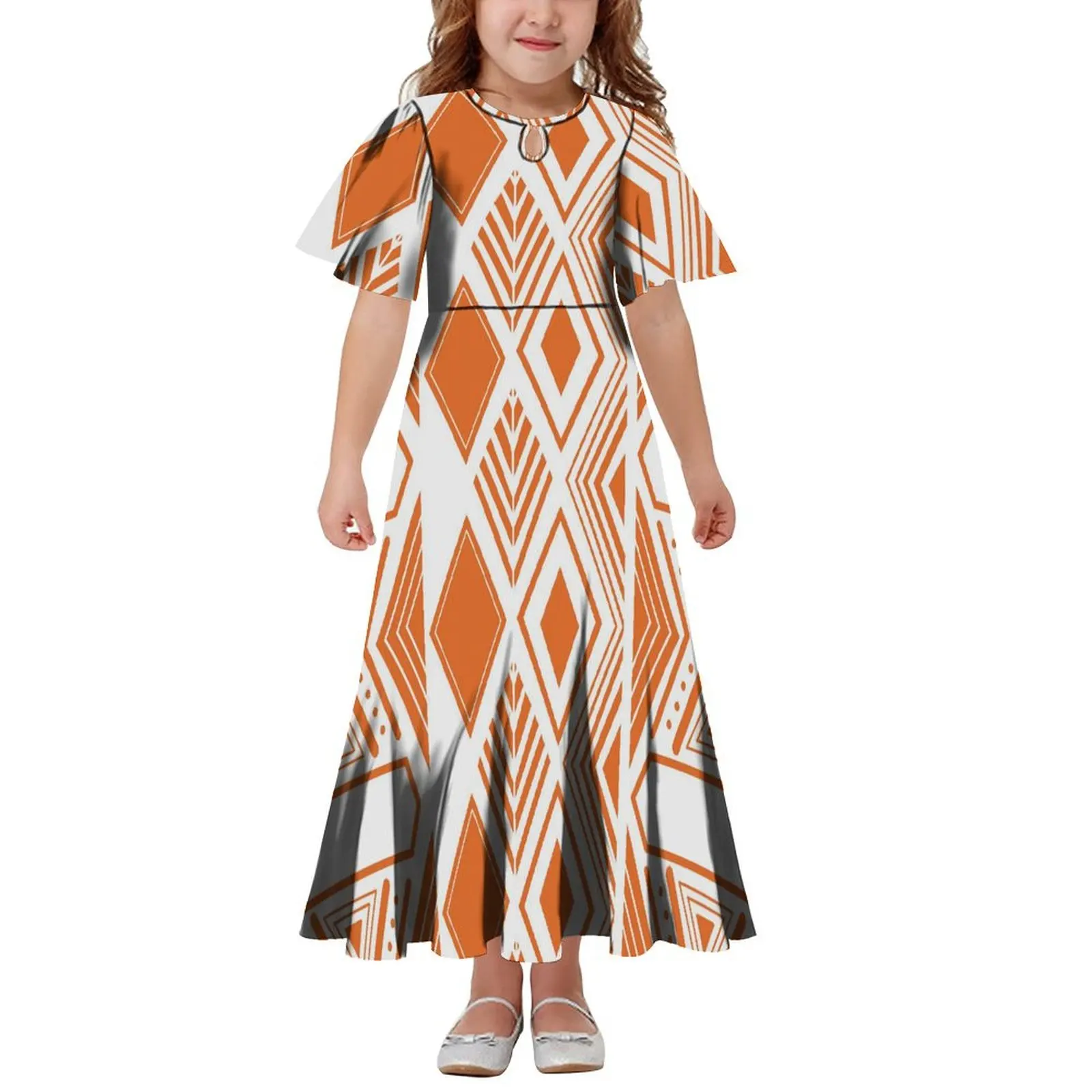 

Pacific Lsland Art Pattern Custom Polynesian Girls Maxi Dress Hot Sale Trumpet Sleeve Children's Dress