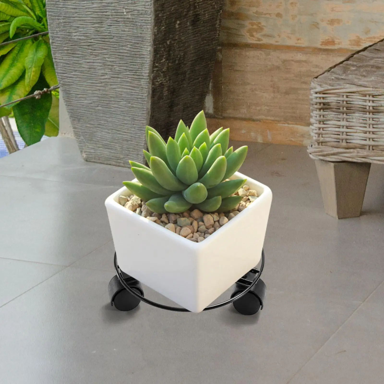 Plant Saucer Rolling Plant Stand with 3 Wheels Multifunctional Pallet Trolley Metal Iron for Backyard or Balcony