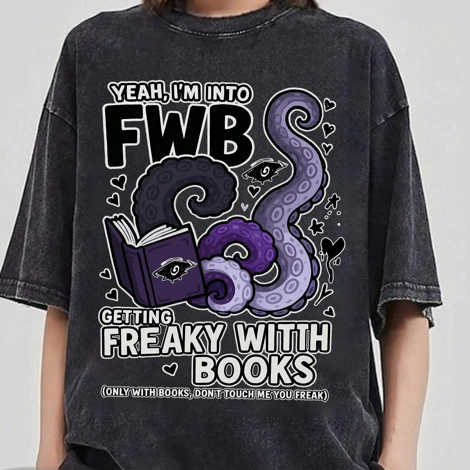 Vintage Washed FWB Freaky With Books T Shirt Ace Asexual Pride Book Lover Funny LGBTQ Bookish  vintage Washed Slightly graphic