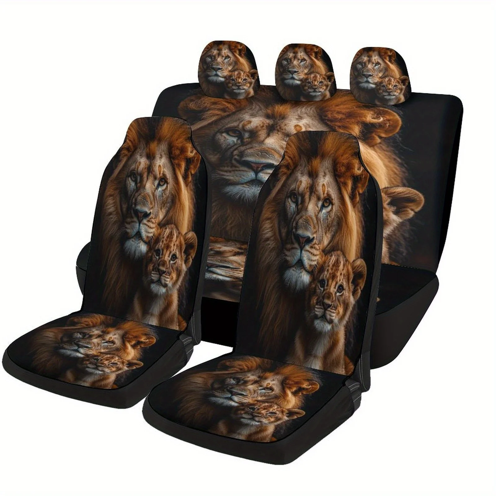 

Lion And Cub Designed Car Seat Cover Set For Most Cars, Trendy Novelty High-quality Car Seat Protector Covers Full Set, Universa