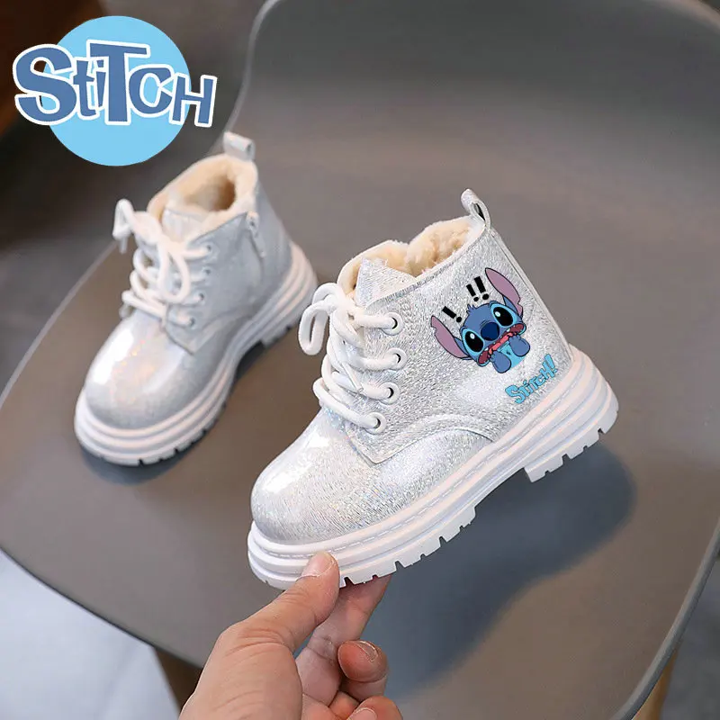 Boy Stitch Boots Winter Kids Plus Plush Snow Boots Girls Cartoon Print Warm Non-slip Flat Bottom Shoes Sneakers Rozmiar 21-30