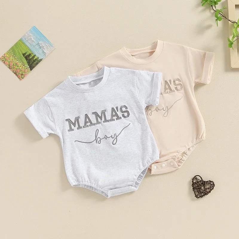 

Newborn Baby Boy Summer Clothes Mamas Boy Letter Embroidery Romper Cute Solid Short Sleeve Jumpsuit Infant Boy Summer Outfit