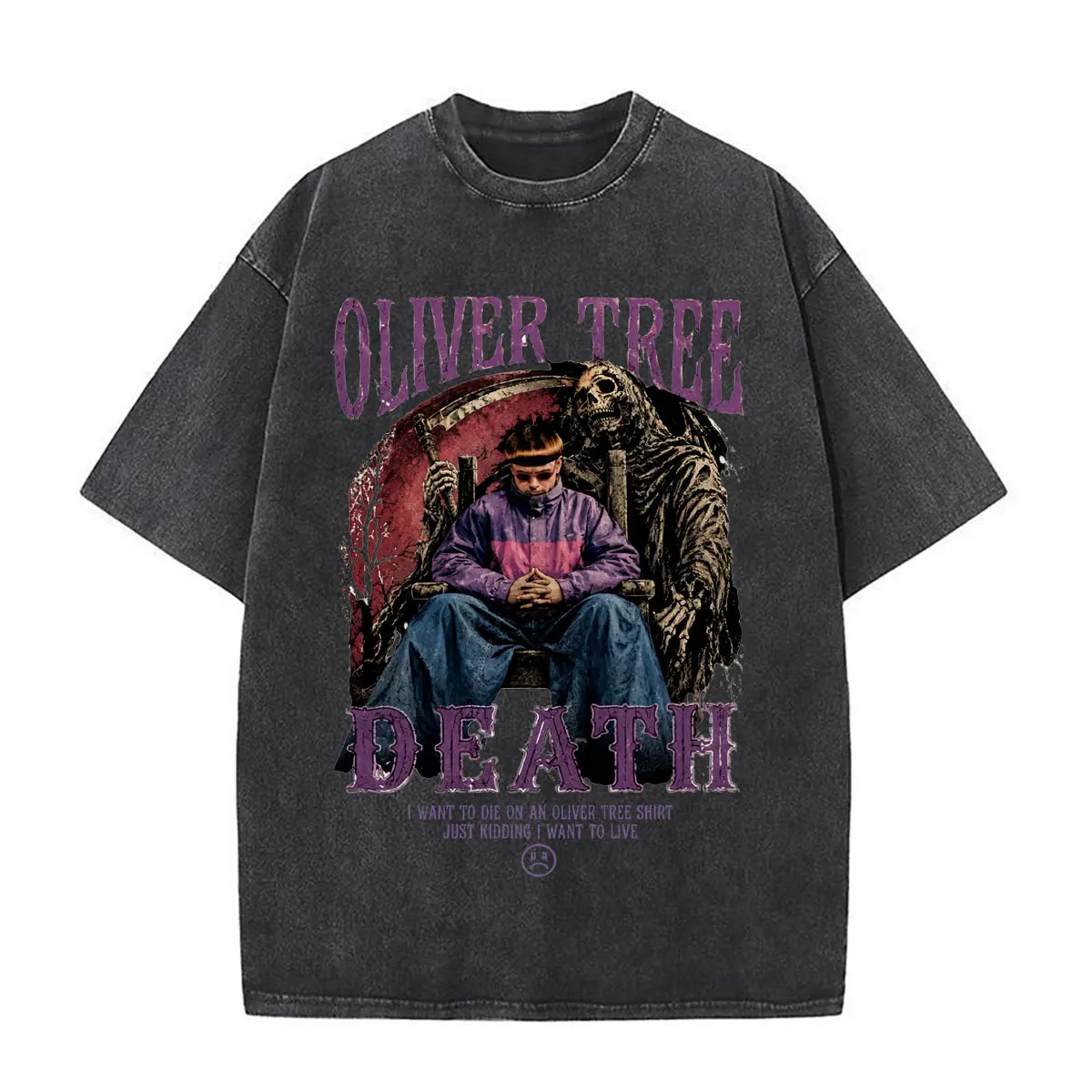 Camiseta Oliver Tree Death Gothic Skeleton Vintage Lavada, Life Goes on 1993-2026, Camisetas Casuales Oversize de Moda para Hombre y Mujer