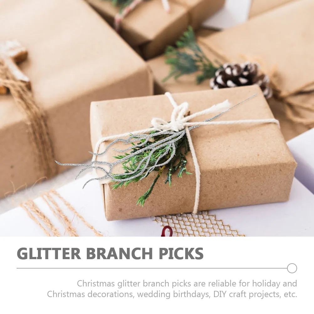 

20Pcs Fake Xmas Branches Glitter Tree Branch Picks Dried Vine Leaf Decor for Holiday Crafts Christmas Party Decoration